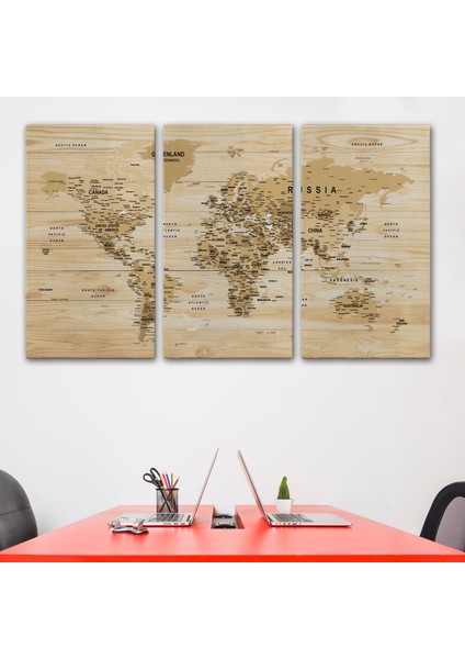 Ahşap Görünümlü Dünya Haritası Ayrıntılı ve Dekoratif Kanvas Tablo 1810 modelleri