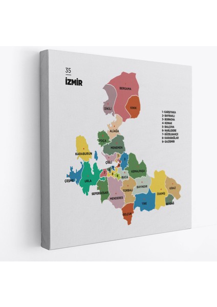 Izmir Ili ve Ilçeler Haritası Dekoratif Kanvas Tablo 1368