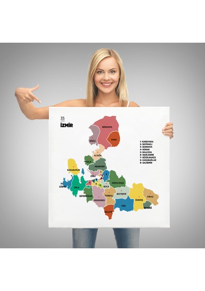 Izmir Ili ve Ilçeler Haritası Dekoratif Kanvas Tablo 1368 modelleri