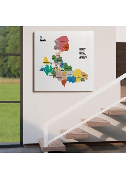 Izmir Ili ve Ilçeler Haritası Dekoratif Kanvas Tablo 1368 fırsatları
