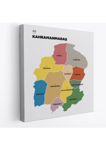 Kahramanmaraş Ili ve Ilçeler Haritası Dekoratif Kanvas Tablo 1371