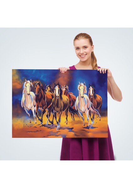 Koşan Atlar Yağlıboya Görünüm Dekoratif Kanvas TABLO-3630 fırsatları