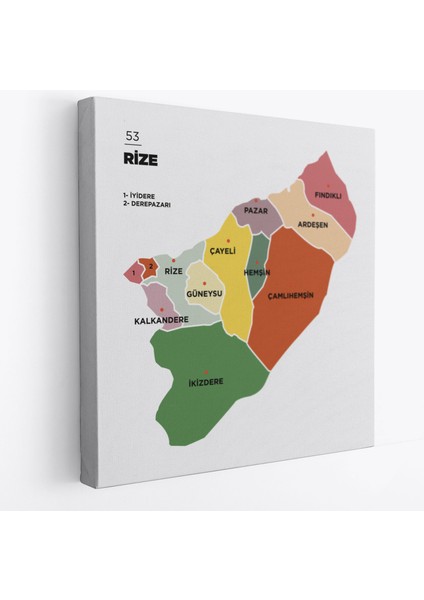 Rize Ili ve Ilçeler Haritası Dekoratif Kanvas Tablo 1440