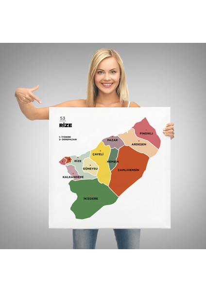 Rize Ili ve Ilçeler Haritası Dekoratif Kanvas Tablo 1440 modelleri