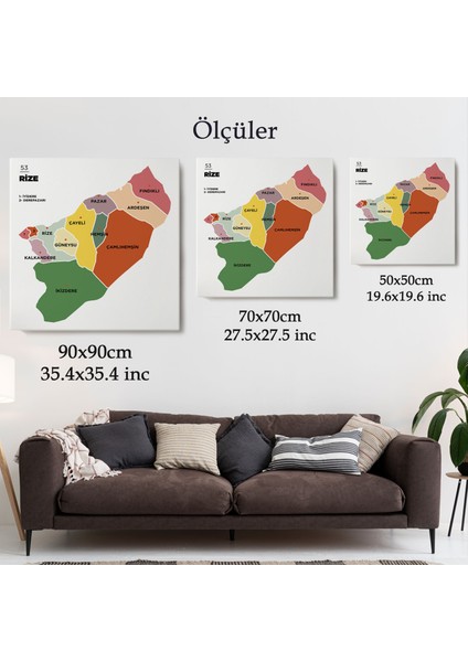 Rize Ili ve Ilçeler Haritası Dekoratif Kanvas Tablo 1440 indirimleri