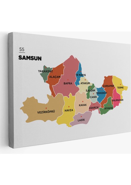 Samsun Ili ve Ilçeler Haritası Dekoratif Kanvas Tablo 1446