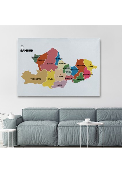 Samsun Ili ve Ilçeler Haritası Dekoratif Kanvas Tablo 1446