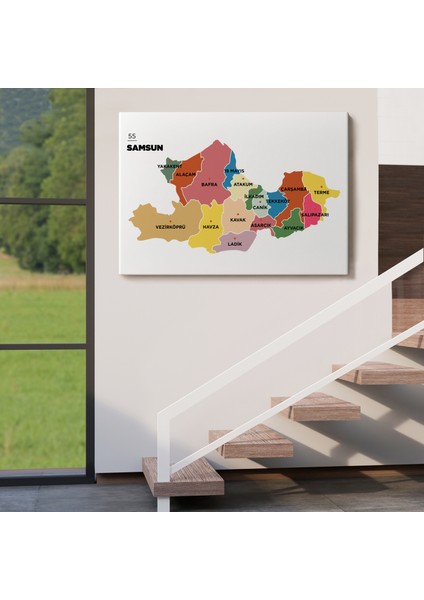 Samsun Ili ve Ilçeler Haritası Dekoratif Kanvas Tablo 1446