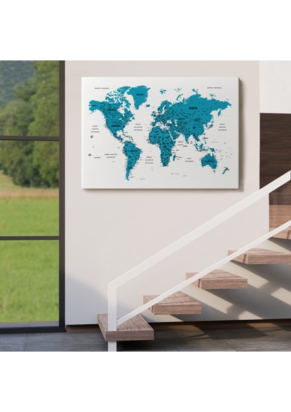 Türkçe Dünya Haritası Dekoratif Kanvas Tablo Son Derece Detaylı 1609 indirimleri
