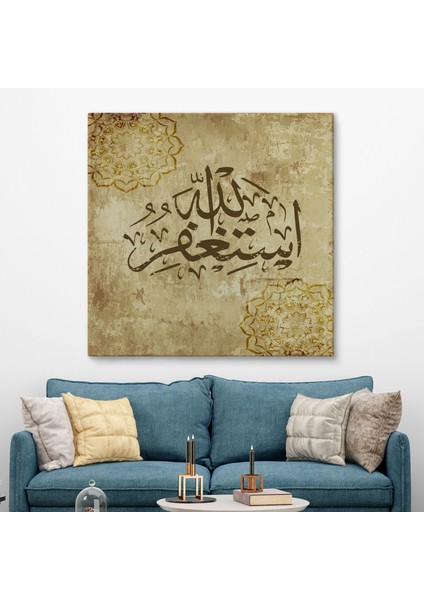 Yüce Allah'tan Mağfiret Dileyin ve O'na Tövbe Edin Yazılı Dekoratif Kanvas TABLO-3274 fiyatları