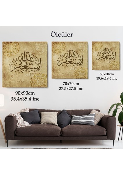 Yüce Allah'tan Mağfiret Dileyin ve O'na Tövbe Edin Yazılı Dekoratif Kanvas TABLO-3274 indirimleri