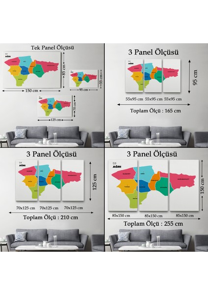 Ağrı Ili ve Ilçeler Haritası Dekoratif Kanvas Tablo 1257 indirimleri