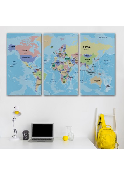 Dünya Haritası Ülke Başkentli Okyanuslu ve Dekoratif Kanvas Tablo 2233 modelleri