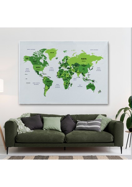 Türkçe Dünya Haritası Dekoratif Kanvas Tablo Ülke ve Başkentli 1510 fiyatları