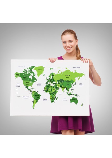 Türkçe Dünya Haritası Dekoratif Kanvas Tablo Ülke ve Başkentli 1510 fırsatları