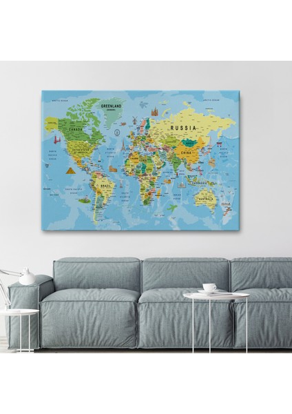 Dünya Haritası Kanvas Tablo Son Derece Detaylı Dekoratif OKYANUSLU-1992 fiyatları