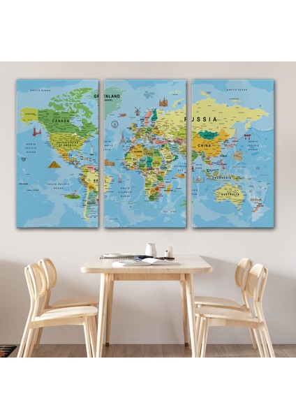 Dünya Haritası Kanvas Tablo Son Derece Detaylı Dekoratif OKYANUSLU-1992 modelleri