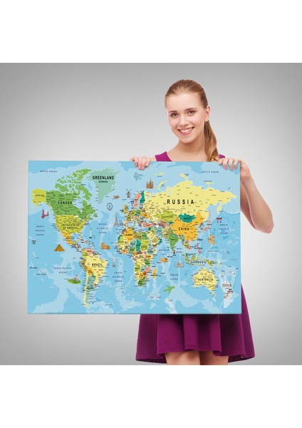 Dünya Haritası Kanvas Tablo Son Derece Detaylı Dekoratif OKYANUSLU-1992 fırsatları