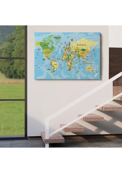 Dünya Haritası Kanvas Tablo Son Derece Detaylı Dekoratif OKYANUSLU-1992 indirimleri