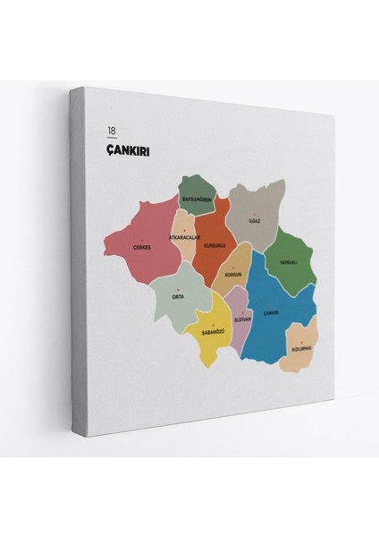 Çankırı Ili ve Ilçeler Haritası Dekoratif Kanvas Tablo 1313