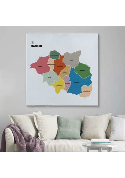 Çankırı Ili ve Ilçeler Haritası Dekoratif Kanvas Tablo 1313 fiyatları