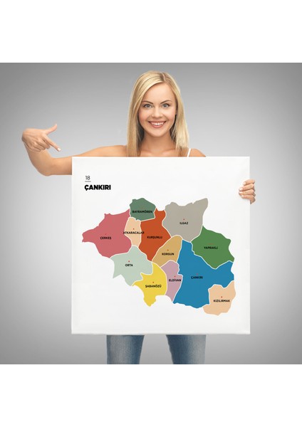Çankırı Ili ve Ilçeler Haritası Dekoratif Kanvas Tablo 1313 modelleri