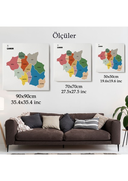 Çankırı Ili ve Ilçeler Haritası Dekoratif Kanvas Tablo 1313 indirimleri