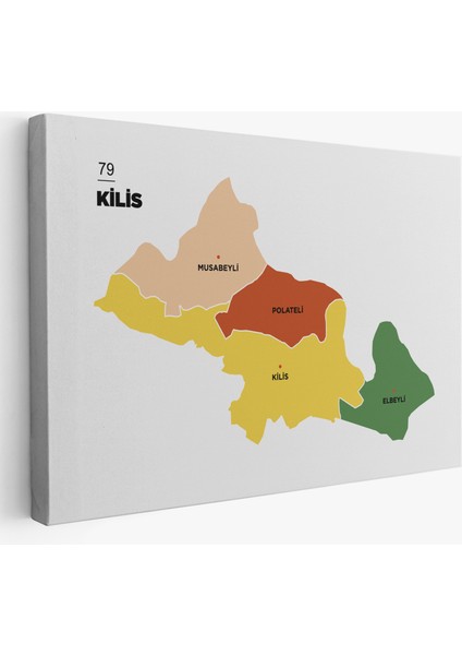 Kilis Ili ve Ilçeler Haritası Dekoratif Kanvas Tablo 1389
