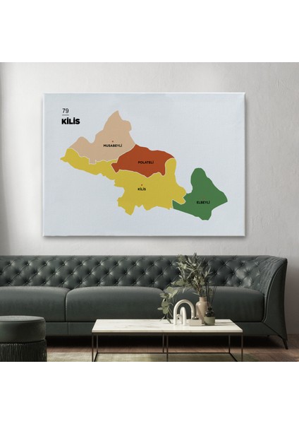 Kilis Ili ve Ilçeler Haritası Dekoratif Kanvas Tablo 1389 fiyatları