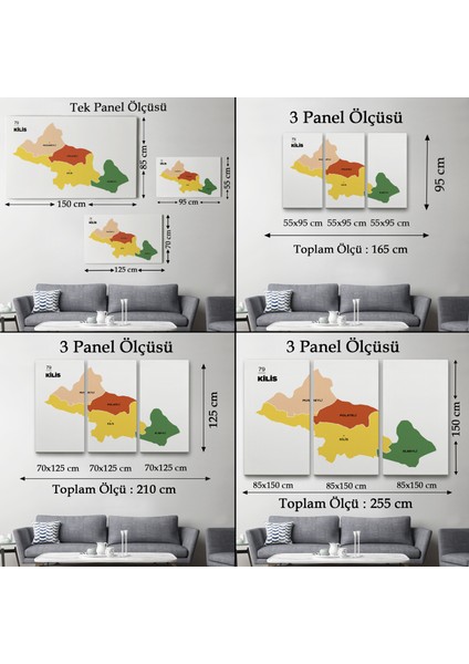 Kilis Ili ve Ilçeler Haritası Dekoratif Kanvas Tablo 1389 indirimleri