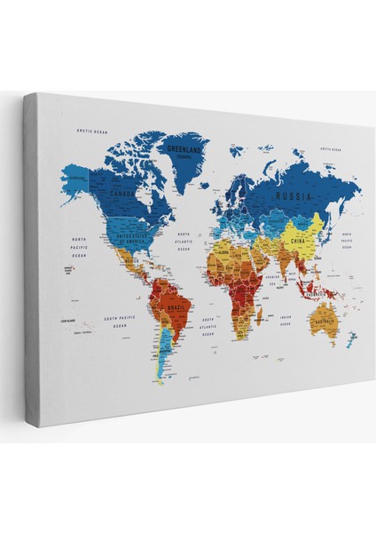 Dünya Haritası Dekoratif Kanvas Tablo Son Derece Detaylı ve Eğitici 1569