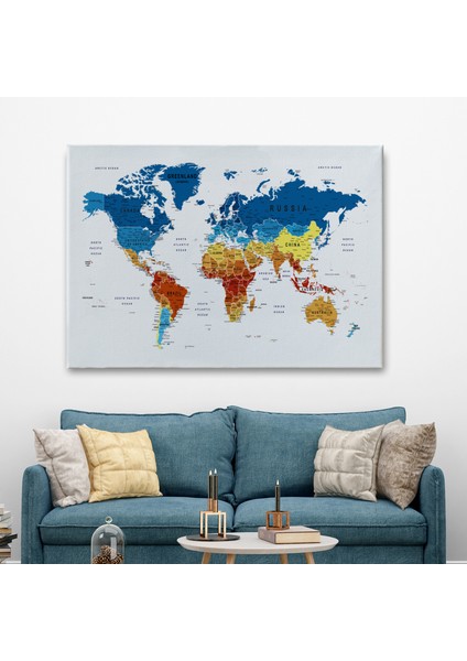 Dünya Haritası Dekoratif Kanvas Tablo Son Derece Detaylı ve Eğitici 1569 fiyatları