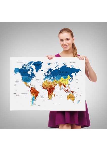 Dünya Haritası Dekoratif Kanvas Tablo Son Derece Detaylı ve Eğitici 1569 fırsatları