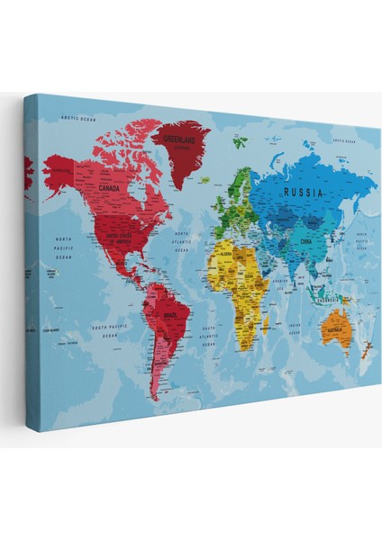 Dünya Haritası Kanvas Tablo Çok Ayrıntılı Dekoratif ve Okyanuslu 2181