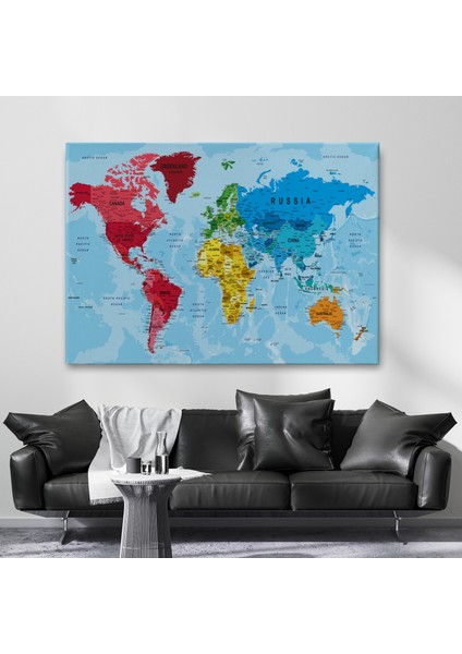 Dünya Haritası Kanvas Tablo Çok Ayrıntılı Dekoratif ve Okyanuslu 2181 fiyatları