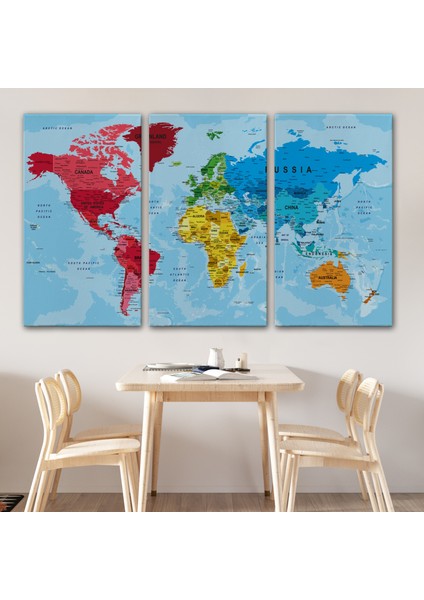 Dünya Haritası Kanvas Tablo Çok Ayrıntılı Dekoratif ve Okyanuslu 2181 modelleri
