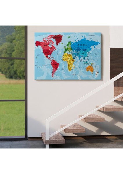 Dünya Haritası Kanvas Tablo Çok Ayrıntılı Dekoratif ve Okyanuslu 2181 indirimleri