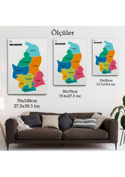 Nevşehir Ili ve Ilçeler Haritası Dekoratif Kanvas Tablo 1427