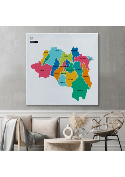 Ordu Ili ve Ilçeler Haritası Dekoratif Kanvas Tablo 1433 fiyatları