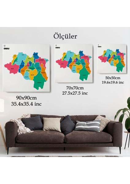 Ordu Ili ve Ilçeler Haritası Dekoratif Kanvas Tablo 1433 indirimleri