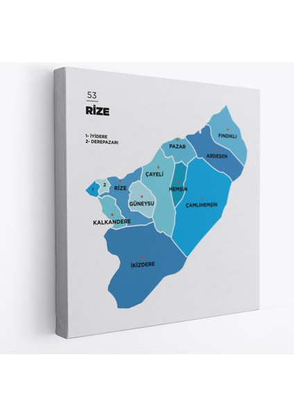 Rize Ili ve Ilçeler Haritası Dekoratif Kanvas Tablo 1441
