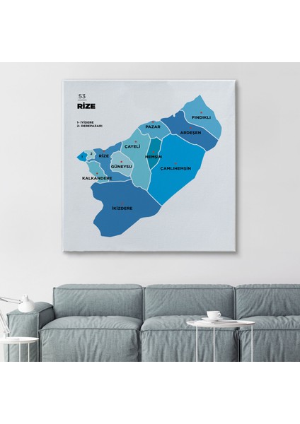 Rize Ili ve Ilçeler Haritası Dekoratif Kanvas Tablo 1441 fiyatları