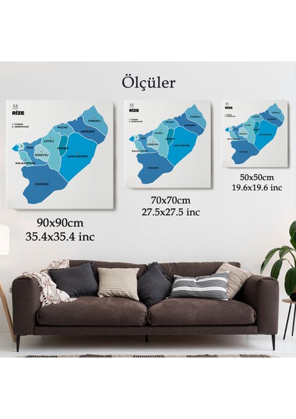 Rize Ili ve Ilçeler Haritası Dekoratif Kanvas Tablo 1441 indirimleri