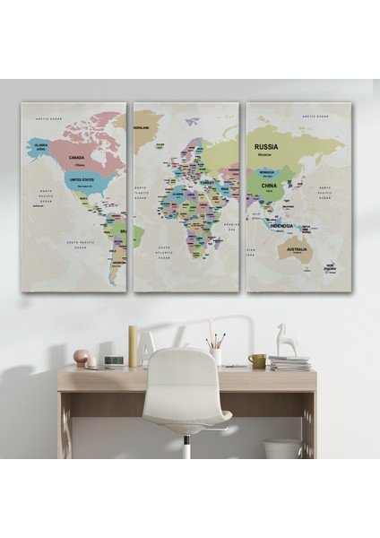 Dünya Haritası Kanvas Tablo Ülke Başkentli ve Okyanus Detaylı Tablo 2749 modelleri