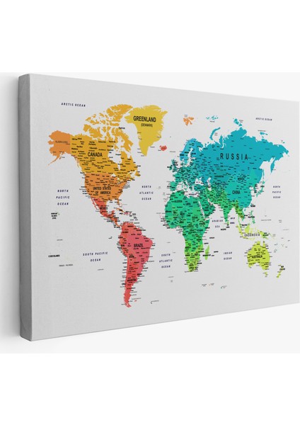 Dünya Haritası Dekoratif Kanvas Tablo Son Derece Detaylı ve Eğitici 1602