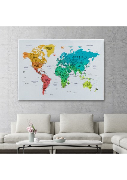 Dünya Haritası Dekoratif Kanvas Tablo Son Derece Detaylı ve Eğitici 1602 fiyatları