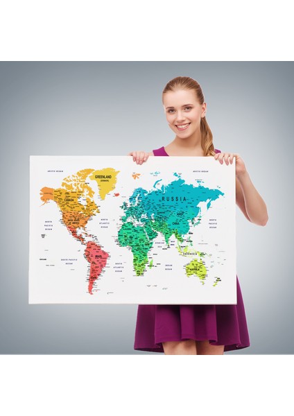 Dünya Haritası Dekoratif Kanvas Tablo Son Derece Detaylı ve Eğitici 1602 fırsatları