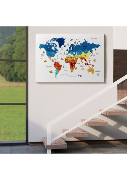 Türkçe Dünya Haritası Kanvas Tablo Ülke-Başkentli Öğretici ve Sembollü 2266 indirimleri