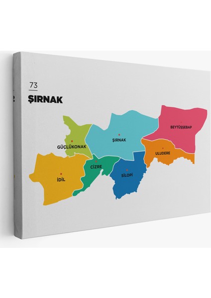 Şırnak Ili ve Ilçeler Haritası Dekoratif Kanvas Tablo 1460