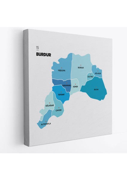 Burdur Ili ve Ilçeler Haritası Dekoratif Kanvas Tablo 1305